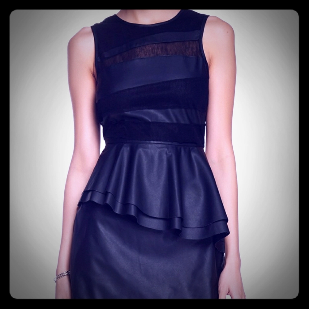 Sugarlips Faux Leather and Mesh Peplum Dress